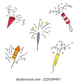 A set of fireworks. vector illustration of a doodle