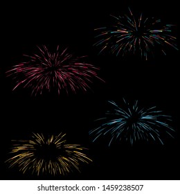 Set of Realistic Rays of fireworks. Colorful layout. Vector illustration. Dynamic style. Abstract explosion, speed motion lines from the middle. Vector illustration
