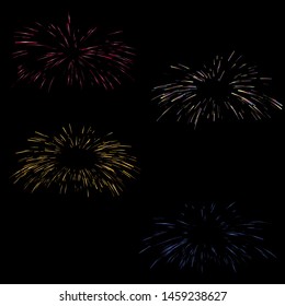 Set of Realistic Rays of fireworks. Colorful layout. Vector illustration. Dynamic style. Abstract explosion, speed motion lines from the middle. Vector illustration
