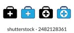 Set of First aid box icons. First aid kit, Medical care bag symbol collection. Vector Illustration.