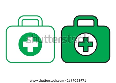 Set of First aid box icons. First aid kit, Medical care bag symbol collection. Medical briefcase icon. Vector Illustration.
