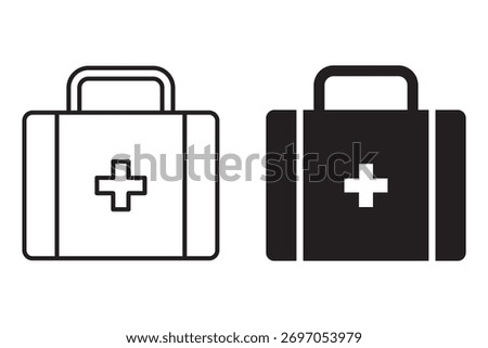 Set of First aid box icons. First aid kit, Medical care bag symbol collection. Medical briefcase icon. Vector Illustration.
