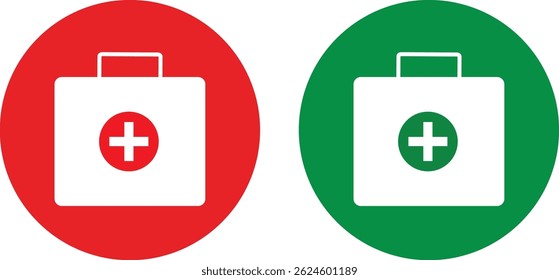 set of First aid box red icons set . medical bag icon, Medical briefcase sign button symbol background.