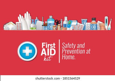 set of first AID icon on red background vector illustration design