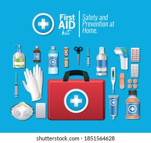 set of first AID icons over blue background vector illustration design