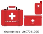 set of first aid kit bag on white background. vector illustration in flat style.