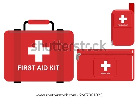 set of first aid kit bag on white background. vector illustration in flat style.