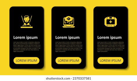 Set First aid kit, Computer vision and Hologram. Business infographic template. Vector