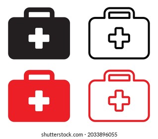 Set of first aid kit icons. First aid sign. Medical briefcase, vector.