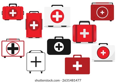 Set of First Aid Medical Emergency Kit with Red Cross Healthcare Bag