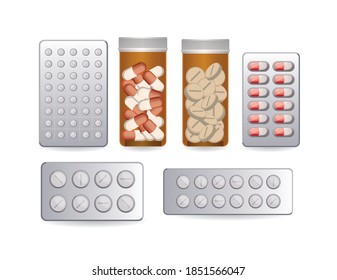 set of first AID pill chart icons on white background vector illustration design