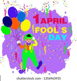 set for the first of April on the day of the fool with a jester and box, balls, smiles