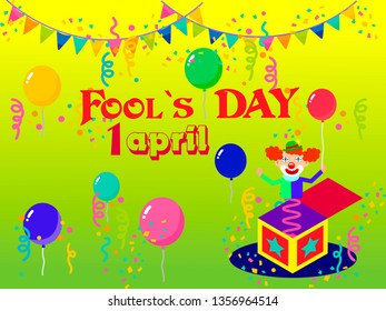 set for the first of April on the day of the fool with a jester and box, balls, smiles