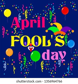 set for the first of April on the day of the fool with a jester and box, balls, smiles