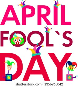 set for the first of April on the day of the fool with a jester and box, balls, smiles