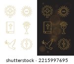 The set of First Communion. Christian Religion sign. Isolated Vector Illustration