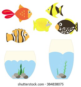 set of fish and aquariums vector