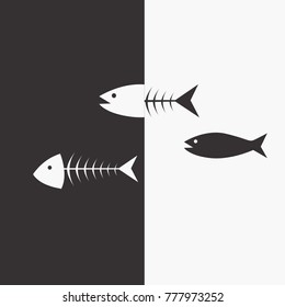 set of fish and fish bones vector illustration