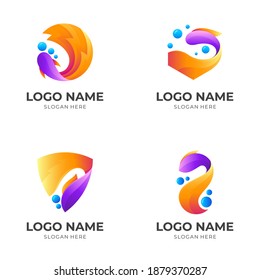 set fish bubble logo, fish and bubble, combination logo with 3d  colorful style