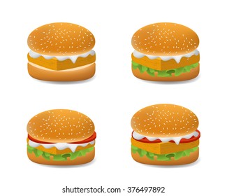 Set of fish burger in realistic style,  vector