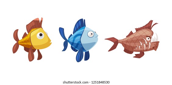 Set of fish characters. Cartoon vector illustration. Underwater world for aquarium. Domesticated pet