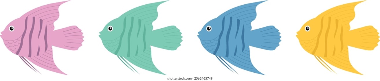 A set of fish of different colors. Vector isolated illustration.	