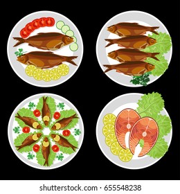 Set of fish dishes. Vector illustration