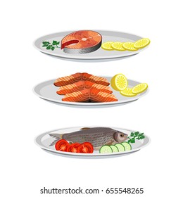 Set of fish dishes. Vector illustration