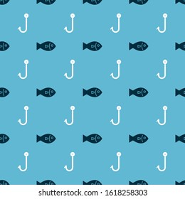 Set Fish and Fishing hook on seamless pattern. Vector