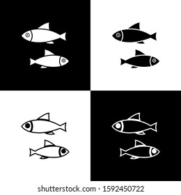 Set Fish icon isolated on black and white background.  Vector Illustration