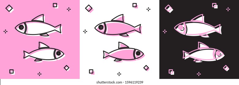 Set Fish icon isolated on pink and white, black background.  Vector Illustration