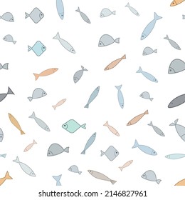 Set von Fischsymbol. Weißwal-Meeressaal Vektornahtloses Muster. mehrfarbiger Fisch auf weißem Hintergrund zum Drucken