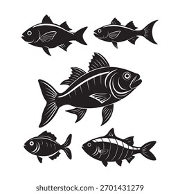 Un conjunto de Vector de silueta de ícono de pescado 