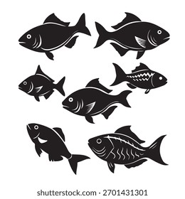 Un conjunto de Vector de silueta de ícono de pescado 