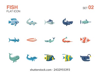 Set of fish icons. Flat icon set02
