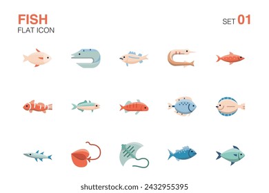 Set of fish icons. Flat icon set01
