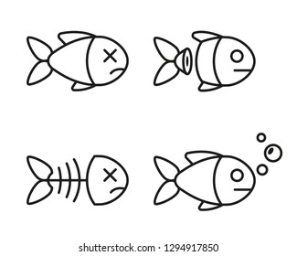 Set Of Fish Icons. Vector Illustration. Dead And Live Fish