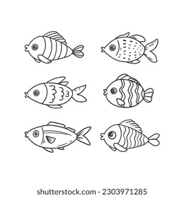 Set of fish icon.Underwater world.Fish sketch collection.Doodle. Hand drawn vector illustration.
