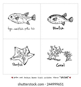 Set of fish illustrations - Hand drawn sketch - vector