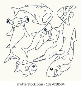 set of fish. line art design, minimalist, simple and unique. premium vector