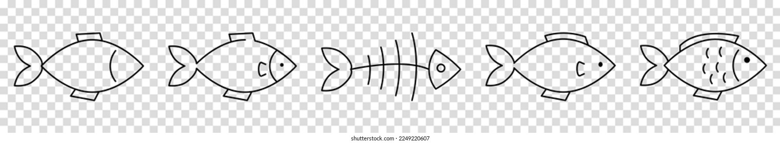 Conjunto de iconos de línea de pescado. Ilustración del vector aislada en fondo transparente
