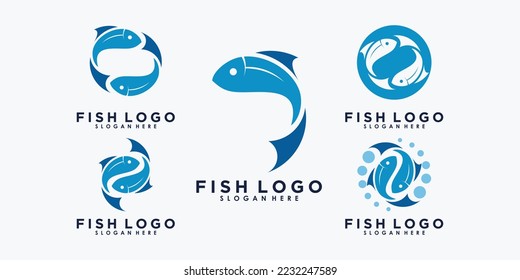 set of fish logo design with template