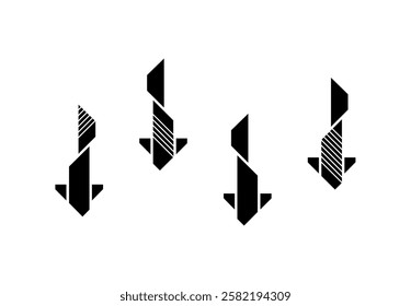 Set of fish logo isolated on white, top view