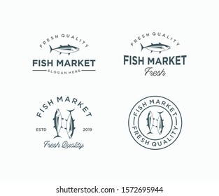 Set of fish market logo design vintage