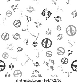 Set Fish, Fish, No fishing and Fishing hook under water on seamless pattern. Vector