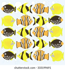 Set the fish on the background with bubbles vector