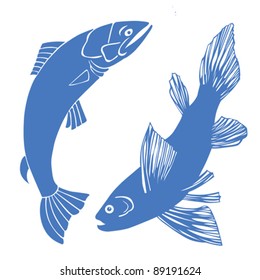 set of fish on white background