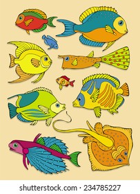 Set Fish Realistic Classic Color