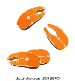 Satz Fisch Lachs, roter Fisch Lachs einzeln auf weißem Hintergrund, Vektorgrafik .