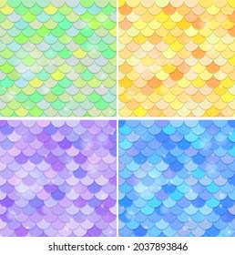 Set of fish scale seamless pattern background illustration